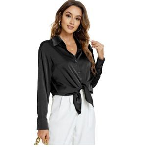 Women's Blouse Satin Silk Long Sleeve Button Down Shirt